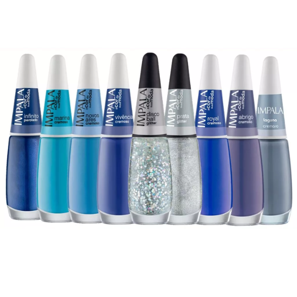 Kit 10 Esmaltes Tons de Azul Royal Glitter