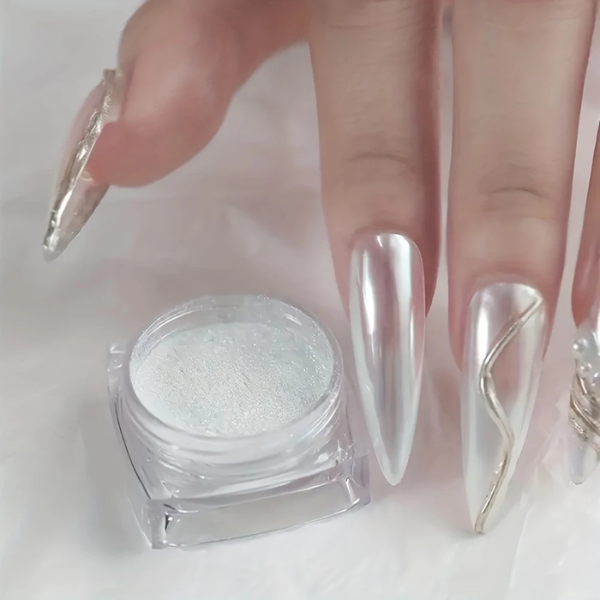 Esmalte Holográfico Branco Pérola Com Brilho Para Decoração De Nail Art