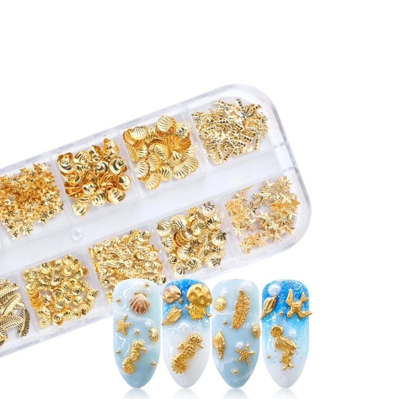 Fundo do Mar - Decorações Douradas para Unhas