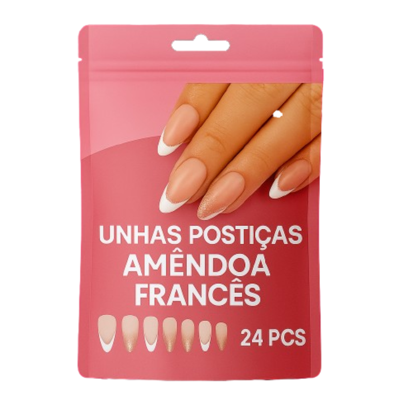 Unhas postiças amêndoa francês - Envio imediato